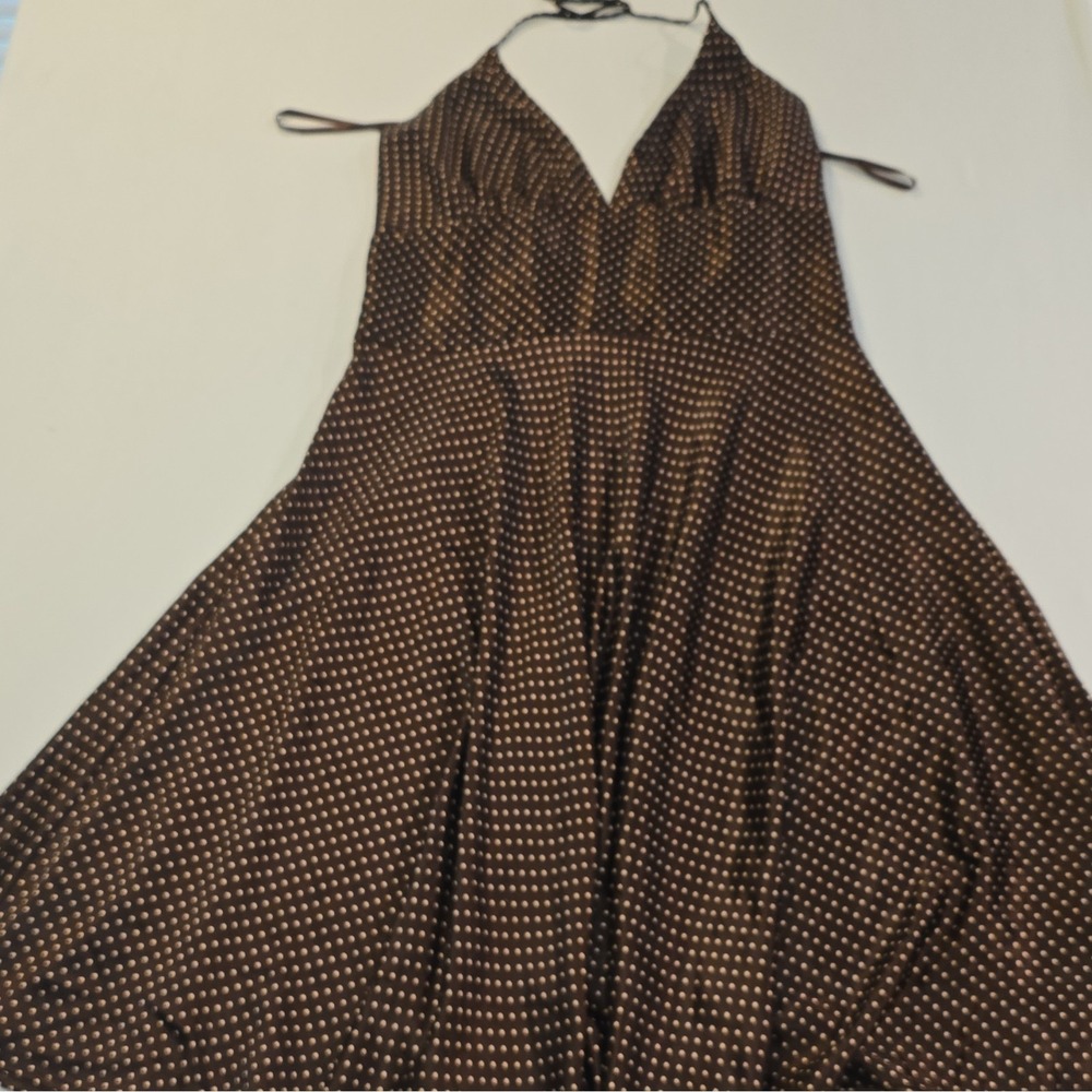 Alyn Paige Brown Polka Dot Chiffon V-Neck Spaghetti Strap Maxi Dress 13/14